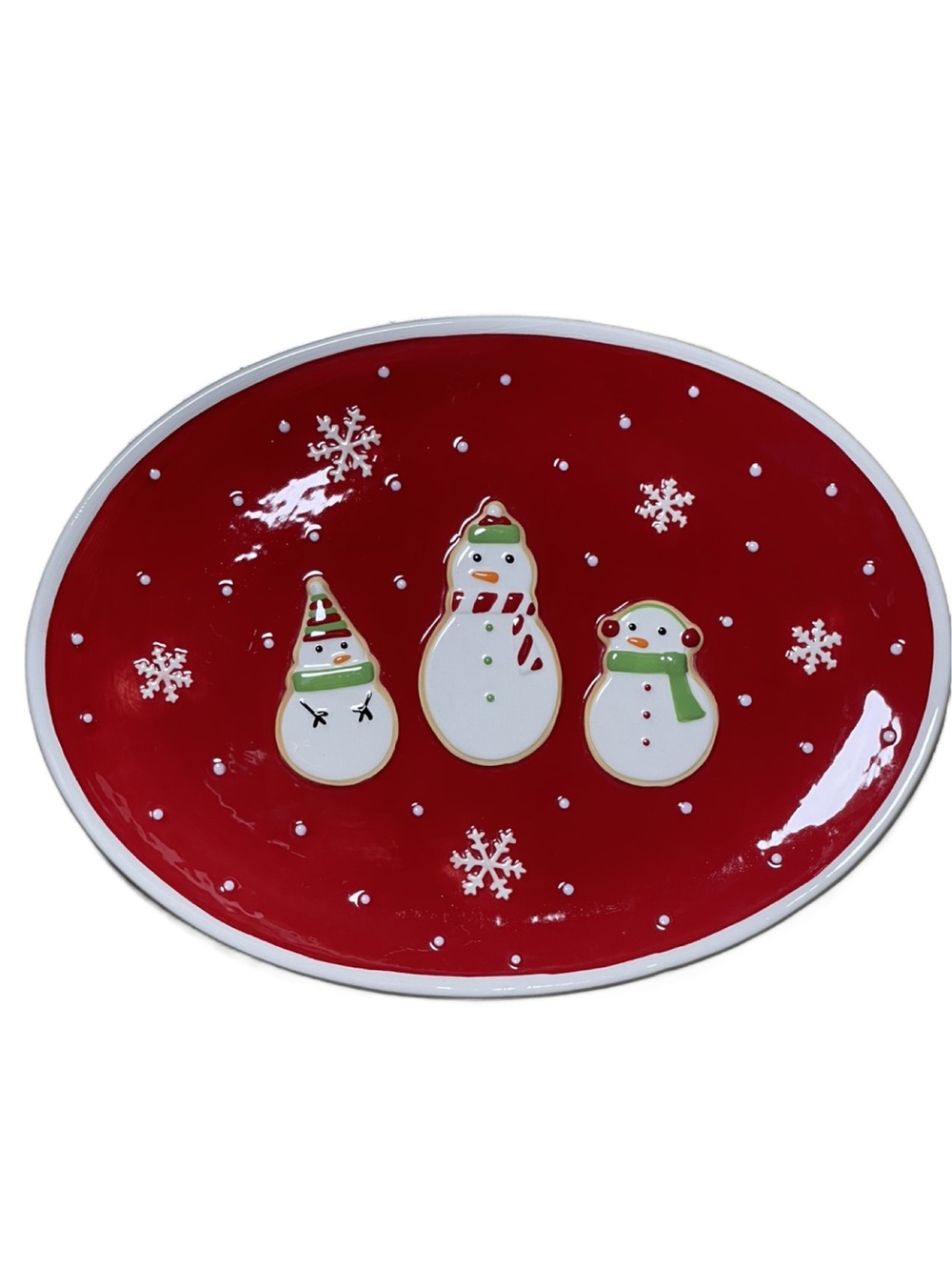 Vintage Hallmark Festive Red Snowman Ceramic Holiday Serving Platter - 15”x11”